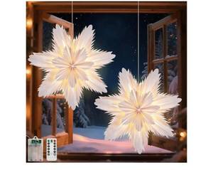 lot 1224 image: Lewondr Christmas Paper Star Lantern 2 Pack, Hanging Cherry Blossom Light with Remote Control, LED Paper Lanterns with 6H Timer for Holiday Home Decoration