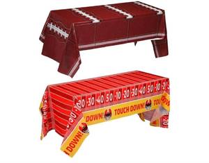 lot 1230 image: Oudain 2 Pack Football Party Decorations Disposable Football Tablecloth Red and Gold Plastic Touchdown Table Cover Red and Gold Decoration Runner for Birthday Game Day Party Games Decor 54 x 108 Inch