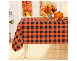 lot 1232 image: Smiry Rectangle Table Cloth, Waterproof Vinyl Tablecloth with Flannel Backing, Wipeable Buffalo Plaid Table Cover for Dining, Indoor and Outdoor (Orange &amp Black, 60x120)