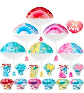 lot 1001 image: Valentines Day Gifts for Kids 24Pcs Parachute Toys Cute Bear Hand Throwing Toys with Gift Cards, Outdoor Flying Toys for Girls Boys Ages 3-12 Valentines Party Favors Classroom School Exchange Prize