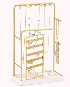 lot 1003 image: Lolalet Jewelry Organizer Stand, No Assembly Needed Display Storage with Rotating Earring Holder for Necklace Bracelet Rings, Galentines Valentines Gifts Room Dorm Decor for Women Girls -Gold