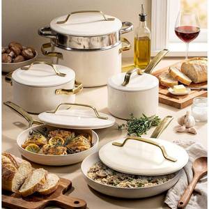 Gotham Steel Nonstick Pots and Pans 11 Piece Set Ceramic Induction Cookware Kitchen Set Frying Skillet Saucepan  Cream