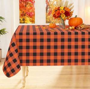 lot 1035 image: LOT OF 6 Smiry Rectangle Table Cloth, Waterproof Vinyl Tablecloth with Flannel Backing, Wipeable Buffalo Plaid Table Cover for Dining, Indoor and Outdoor (Orange &amp Black, 60x120)