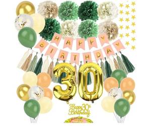 lot 1039 image: 30th Birthday Decorations for Her Sage Green Birthday Decorations Set Includes Balloons, Banner, Cake Topper, Paper Pompoms, Paper Tassel