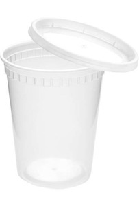 lot 1048 image: Commercial 32 oz Deli Containers - 48-Pack (96 Pcs) with Lids, Clear Round Airtight Food Storage, BPA-Free, Dishwasher & Microwave Safe, Pint Containers