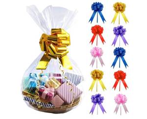 lot 1358 image: HANDMD 10 PCS Large Cellophane Bags, 30x 40 Inches Clear Cello Bags, with 10PCS Floral Ribbons, Large Basket Bag, Plastic Cellophane Gift Bag, Perfect for Gift Baskets