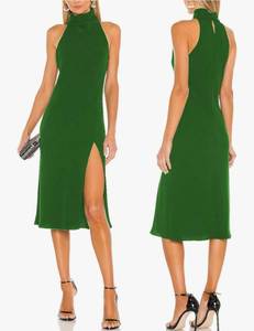lot 1377 image: ALENDA DANMOS Womens Sleeveless Bodycon Halter High Neck Midi Dress Thigh High Slit Cocktail Party Dress 193 SIZE S