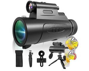 lot 1410 image: Monocular Telescope with Lights HD Monoculars 80x100 for Adults High Powered Monocular for Hunting with Smartphone Holder & Tripod, Handheld Telescope Suitable for Bird Watching Stargazing-Black