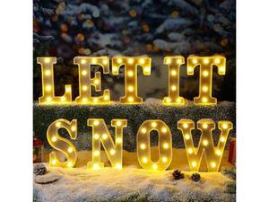 lot 1418 image: 9 Pcs Let It Snow Letter Light up Sign Indoor Winter Decorations Marquee LED Sign Outdoor Christmas Lights for Table and Wall Decor Home Happy Holidays Centerpiece