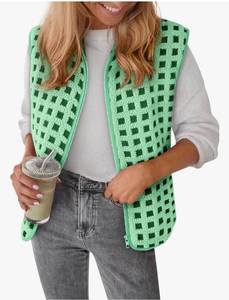lot 1419 image: Womens Sherpa Vest Sleeveless Plaid Zip Up High Neck Warm Fleece Gilet Outerwear Crop Jackets with Pockets