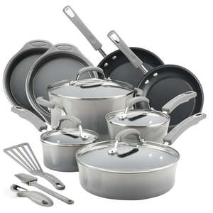 Rachael Ray 15 Piece Hard Enamel Nonstick Pots and Pans Set  Gray