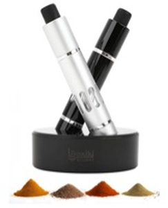 lot 1074 image: Salt &amp Pepper Crusher Set with Stand - One-Handed Thumb Press Grinder, Portable Spice Crusher for Kitchen, Dining &amp Travel - Easy to Use Manual Seasoning Grinder for Fresh Ground Pepper, Sea Salt