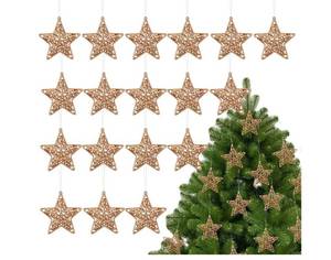 lot 1075 image: 18pcs 3D Star Christmas Tree Ornaments 3. 34 Five Pointed Star Pendant for Xmas Tree Ornaments - Hanging Decorations for Home Wedding Party Pentagram Table(Golden-Brown)