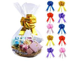 lot 1076 image: HANDMD 10 PCS Large Cellophane Bags, 30x 40 Inches Clear Cello Bags, with 10PCS Floral Ribbons, Large Basket Bag, Plastic Cellophane Gift Bag, Perfect for Gift Baskets