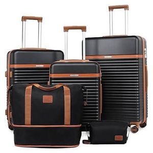Joyway 5-Piece Luggage Set ABS Hardshell Spinner Suitcase with TSA Lock - Expandable 20"and 24" Carry-On - 28" Checked Luggage-Black