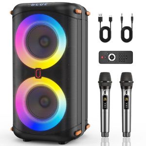 lot 1252 image: JYX Bluetooth Speaker, Home Singing Portable Party Speaker with 2 Microphones, Dual 6.5 Subwoofer Deep Bass, Rgb Lights, T27-T - No microphones