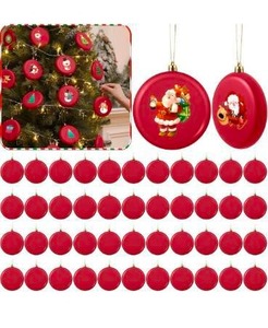 lot 1261 image: VioraWhite 48 Pcs 2.36 Inch DIY Christmas Ornaments Red Blank Ball Ornament Xmas Plastic Matte Flat Discs Christmas Tree Hanging Ornament Decorations DIY Crafts Painting Drawing Stickers Decals