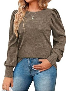 lot 1265 image: INVOLAND Plus Size Womens Puff Knit Blouse Long Sleeve Shirt Crew Neck Elegant Tunic Tops, Size 18
