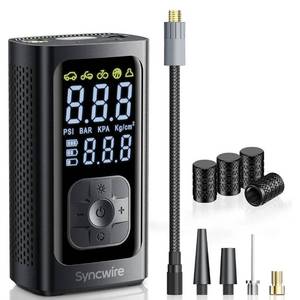 lot 1271 image: Syncwire Tire Inflator Portable Air Compressor - 150PSI 2X Faster Inflation Smart Air Pump for Car Tires Extra-Large LCD with Digital Pressure Gauge, Auto Shut-Off for Car, Motorcycle, Bike & Balls