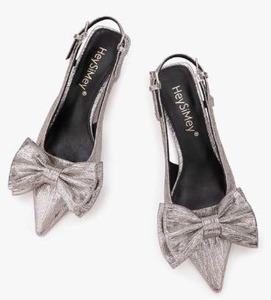 lot 1276 image: Slingback Kitten Heels with Bow Pointed Closed Toe Pumps Prom Wedding Party Shoes Low Heels Short Pumps