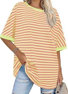 lot 1278 image: Tankaneo Womens Oversized Striped Tee Shirt Summer Casual Color Block Half Sleeve Crew Neck Tunic Tops