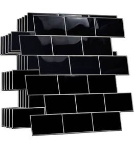lot 1280 image: WALPLUS Upgraded Backsplash Tile Peel and Stick for Kitchen Wall Stick On Backsplash Tile for Bathroom Adhesive Glossy Heat Resistant Sticky Backsplash for Kitchen 11.8 x 11.8 Black 12 Sheets