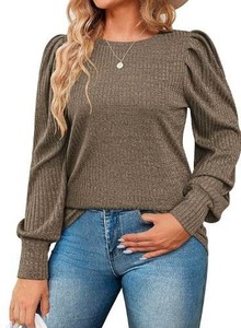 lot 1285 image: INVOLAND Plus Size Womens Puff Knit Blouse Long Sleeve Shirt Crew Neck Elegant Tunic Tops, Size 18
