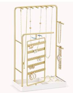 lot 1287 image: Lolalet Jewelry Organizer Stand, No Assembly Needed Display Storage with Rotating Earring Holder for Necklace Bracelet Rings, Galentines Valentines Gifts Room Dorm Decor for Women Girls -Gold