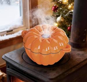 lot 1293 image: Wood Stove Steamer, WoodStove Humidifier, Woodstove Steamer, Cast Iron Humidifier for WOODStove 2.4 Quart Large Capacity Rust Resistant, Orange & Pumpkin
