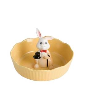 lot 1302 image: DIHOclub Decorative Ceramic Candy Bowl - Snack Serving Dish for Pistachios, Nuts, Candies, Jewelry Storage, Perfect for Holidays, Parties, and Gifts, 6 Inches (Yellow Rabbit)