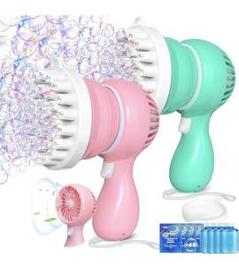 lot 1304 image: Sloosh 2 PCS Tape-C Charging Bubble Gun Toy for Ages 3-8 Boys Girls with Removable Fan, Bubble Solution, Bubble Machine Gun for Kids, Adults, Summer Toys, Party Favors, Easter, Birthday Gift, Outdoor