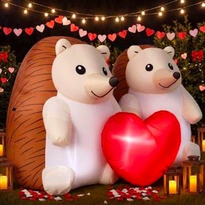 lot 1305 image: 5.5 ft Hedgehog Valentines Day Inflatables Outdoor Decorations Couple Hedgehog with Build-in LED Lights Valentines Blow up Yard Decor for Romantic Yard Garden Home Indoor Outdoor Party