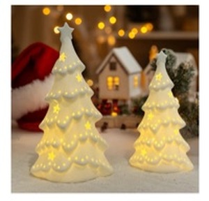 lot 1384 image: 2 PCS White Ceramic Christmas Tree with Lights Ceramic Christmas Trees That Light Up for Tabletop Decor, Frosted Xmas Tree Set Elegant Christmas Tree for Home, Gift & Winter Village (7.68 & 6.3)