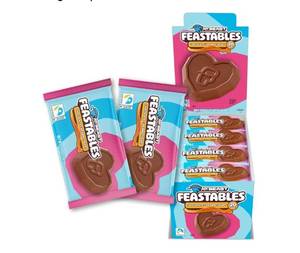 lot 1391 image: Feastables MrBeast Caramel Valentines Heart, Milk Chocolate & Creamy Caramel Filling, Cups for Adults & Kids, Chocolate Candy for Valentine Snacks, Made With Fairtrade Cocoa, 20 Count