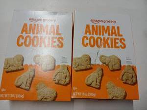lot 1408 image: 2 Boxes of Amazon Brand - Happy Belly Animal Cookies, 13 Ounce (Reformulation) (B094QP93G3)