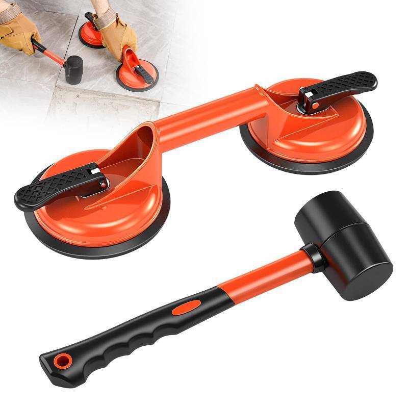 lot 4047 image: Saker Laminate Floor Gap Repair Tool,Suction Cup Lifter,Floor Gap Repair Kit with Rubber Mallet,for Floating Wood Floors and Moving Glasses Orange