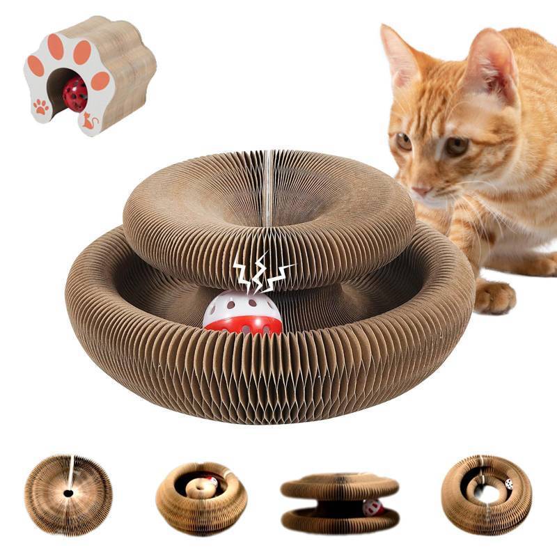 lot 4009 image: Cat Toy, Magic Organ Cat Scratch Board, Compact Cats Accordion Toy, Interactive Cardboard Cat Scratcher Pad Toys with Bell Ball for Indoor Exercise