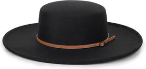 lot 1441 image: Wide Brim Panama Fedora Hat - Warm Felt Flat Top Pork Pie Cap for Women Men (SizeML)