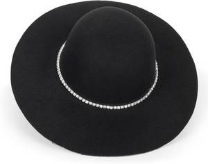 lot 1442 image: UTOWO Women Fedora-Hat Wide-Brim Felt Hat with Rhinestone Wedding Elegant Floppy Felt Hat Small Black