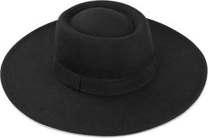 lot 1443 image: Women 3.75in-Large-Brim Felt-Fedora-Hat Flat-Top Derby-Cap Pork-Pie Boater-Hat Flat-Brim Church-Hat Wedding-Party SizeSM