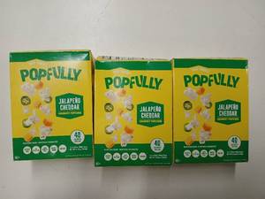lot 1461 image: 3 Pack of Popfully Jalape o Cheddar Gourmet Popcorn, 3 Bags Per Box