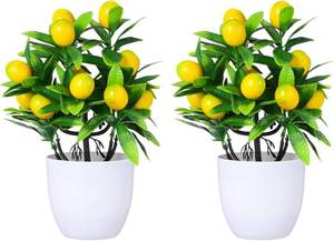 lot 1513 image: Amosfun Small Artificial Lemon Tree Faux Bonsai Plant with Pot 9.44X14.96X7.48In Decorative Fake Lemon Tree for Home Office Desk D Cor