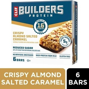lot 1520 image: 5 Boxes of CLIF BUILDERS Protein Bars Crispy Almond Salted Caramel, Reduced Sugar, Gluten Free, 6cteach