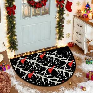 lot 1544 image: Christmas Half Circle Door Mat - Washable Non-Slip Half Round Entryway Area Rug - Absorbent Cute Northern Cardinal Carpet Semicircular Rug for Indoor Kitchen Laundry Room Bedroom Bathroom, 36x24