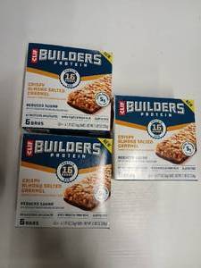 lot 1560 image: 3 Boxes of CLIF BUILDERS Protein Bars Crispy Almond Salted Caramel, Reduced Sugar, Gluten Free, 6cteach