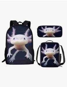 lot 1436 image: AmzPrint Axolotl Animal Print Bookbag With Lunchbox For Girls American Children Back To School Gift 3pcs Backpack Set