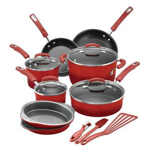 Rachael Ray 15-Piece Classic Brights Nonstick Pots and Pans/Cookware Set  Red Gradient