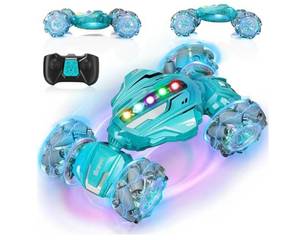 lot 1483 image: Gesture Sensing RC Stunt Car, Boys Toys Age 6-12, 4WD Hand Controlled Remote Control Car with Light & Music, 360°Rotation Christmas Birthday Gift for Boys Girls Age 6 7 8 9 10 11(Lagon Blue)