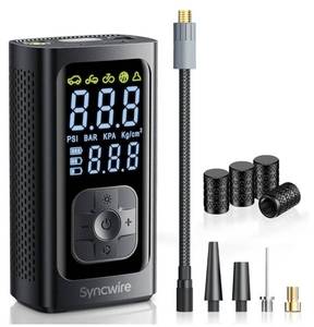 lot 1486 image: Syncwire Tire Inflator Portable Air Compressor - 150PSI 2X Faster Inflation Smart Air Pump for Car Tires Extra-Large LCD with Digital Pressure Gauge, Auto Shut-Off for Car, Motorcycle, Bike & Balls