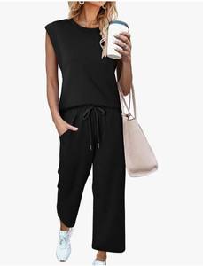 lot 1490 image: CHICZONE Two Piece Summer Sets for Women Casual Travel Vacation Outfits Wide Leg Crop Pants Lounge Sets SIZE S